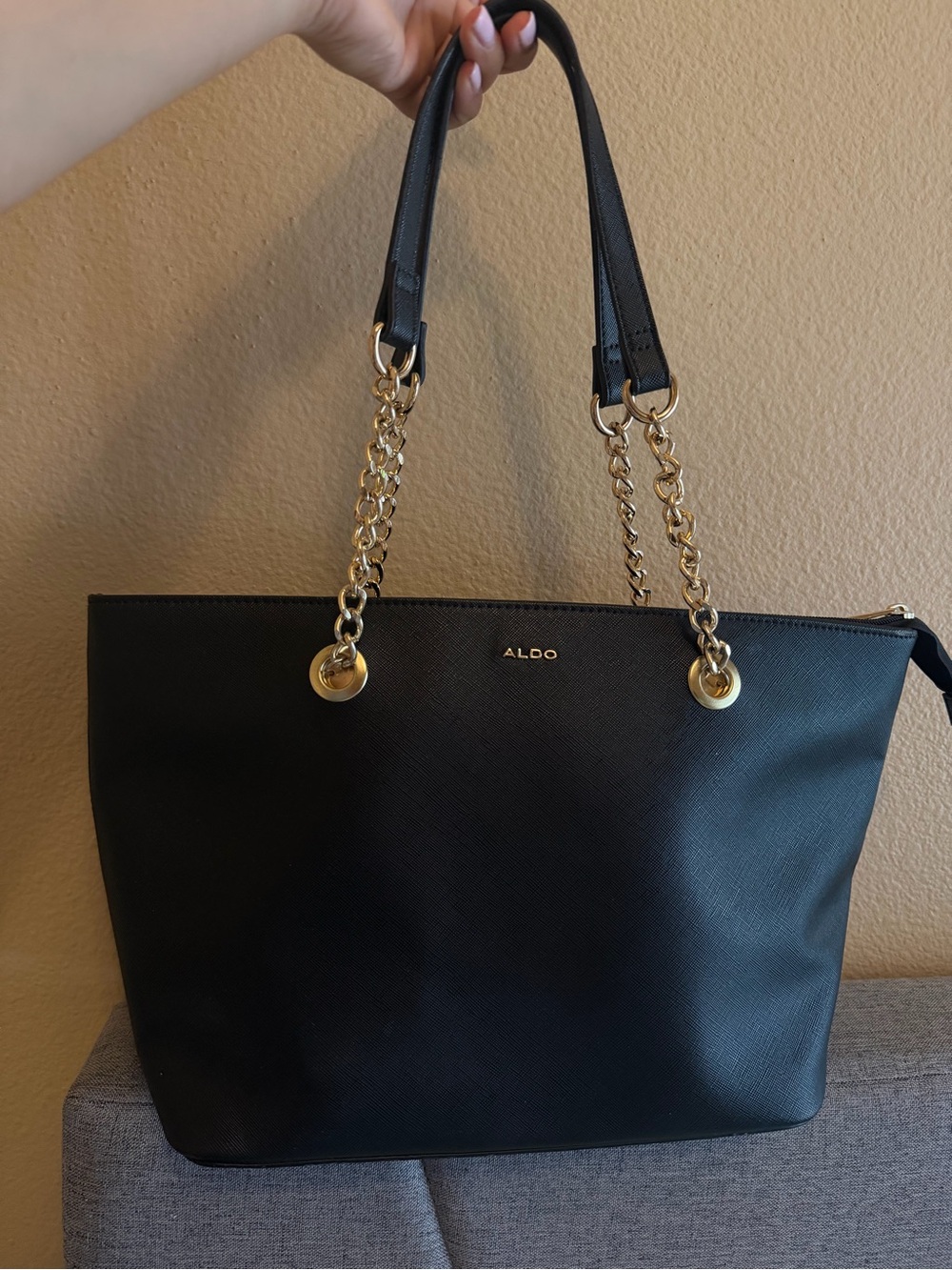 Aldo Black Tote with Gold Chain Handles